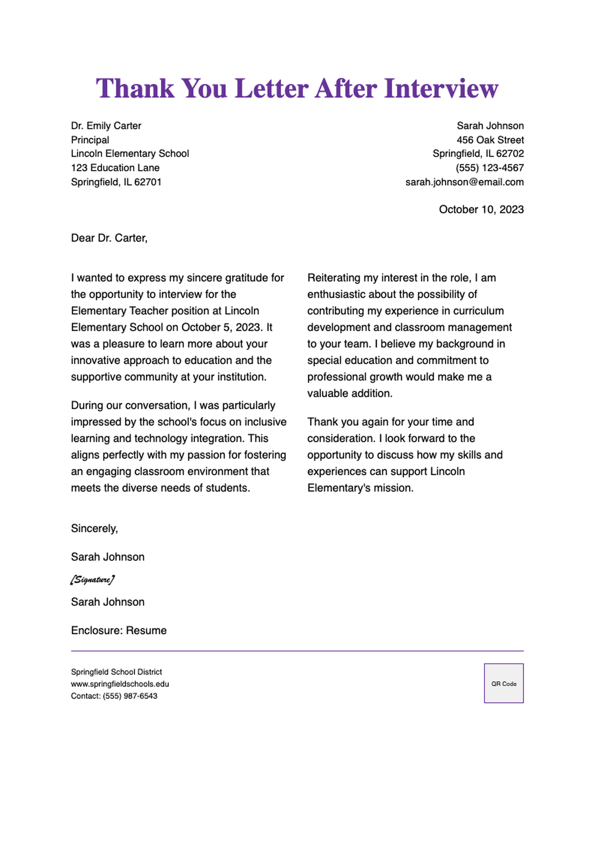 Sample post interview thank you letter for education careers_variant_2